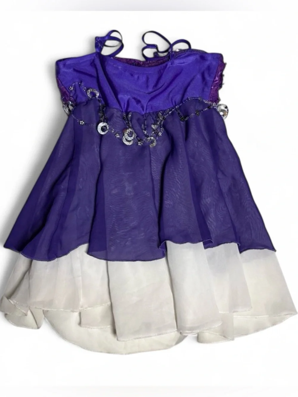 VTG Glamour Costumes Purple Fairy Dress Beaded Sequin Layered Dance Pageant Y2K